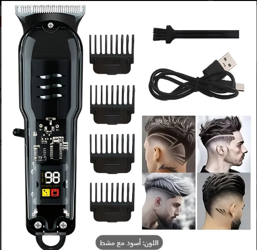 منتج - ماكينة حلاقة شعر الجسم الشفافة من Transparent Body Hair Barber - طقم حلاقة لاسلكي قابل لإعادة الشحن عبر USB - ماكينة تشذيب محمولة بجودة صالون مع شاشة LED، تتضمن 4 أمشاط تحديد، شاشة رقمية للبطارية، مثالية للرجال والنساء، هدية مثالية للعطلات وأعياد الميلاد